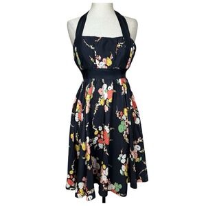 Anthropologie Moulinette Soeurs Dress Womens 2‎ Black Floral Halter 100% Silk